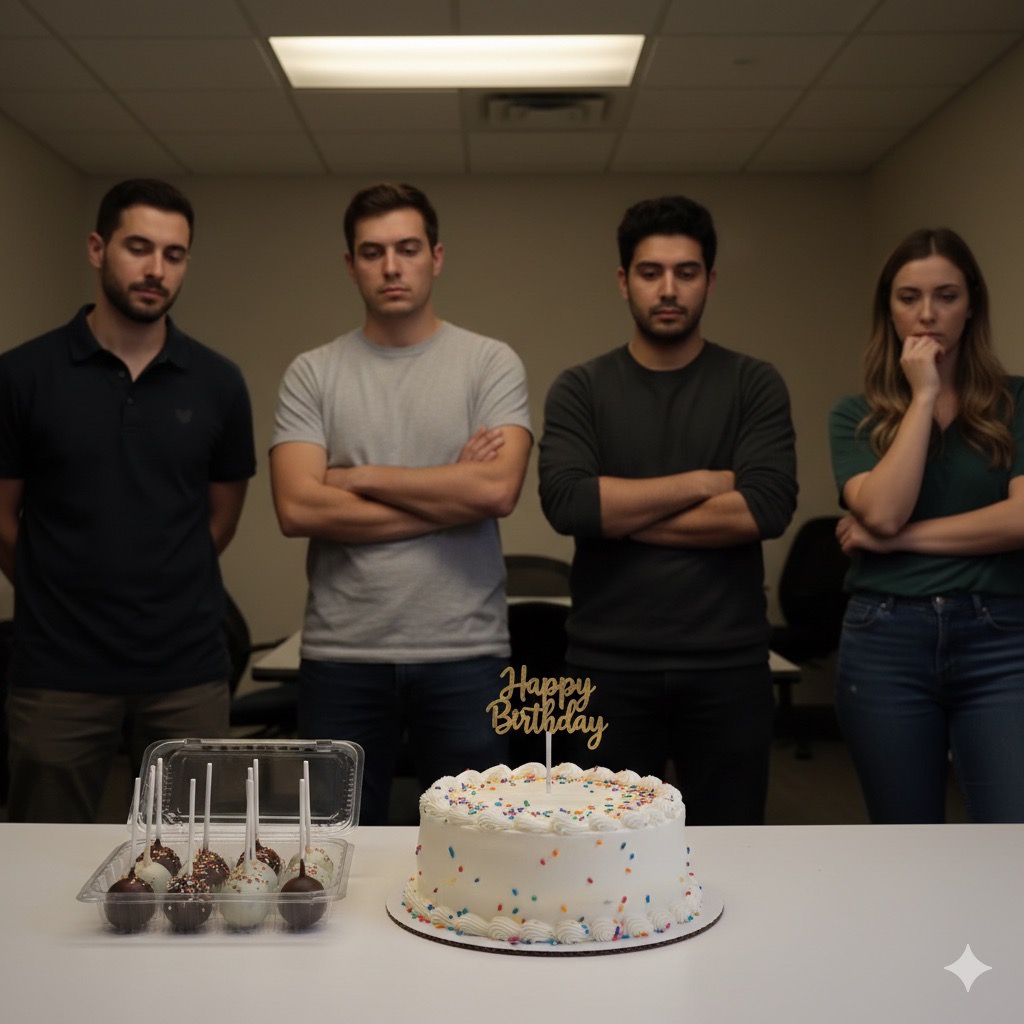 sad persons because their celebration is ugly and bore with generic pastries they are not isa's cakes buyers