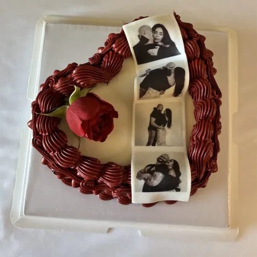 Heart-Shaped Cake with Rose and Photo Strip - Image 3